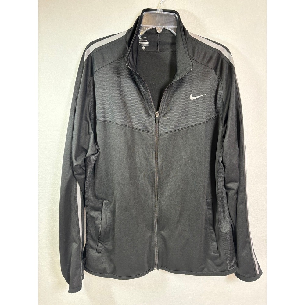 Nike Mens Track Jacket XL Black‎ Grey Stripe Full Zip Athletic Training Coat